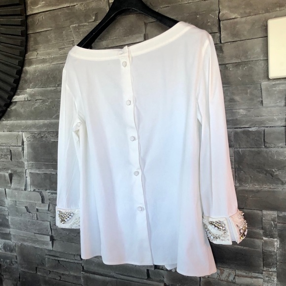 Prada white cotton blouse crystal cuffs - Picture 4 of 9